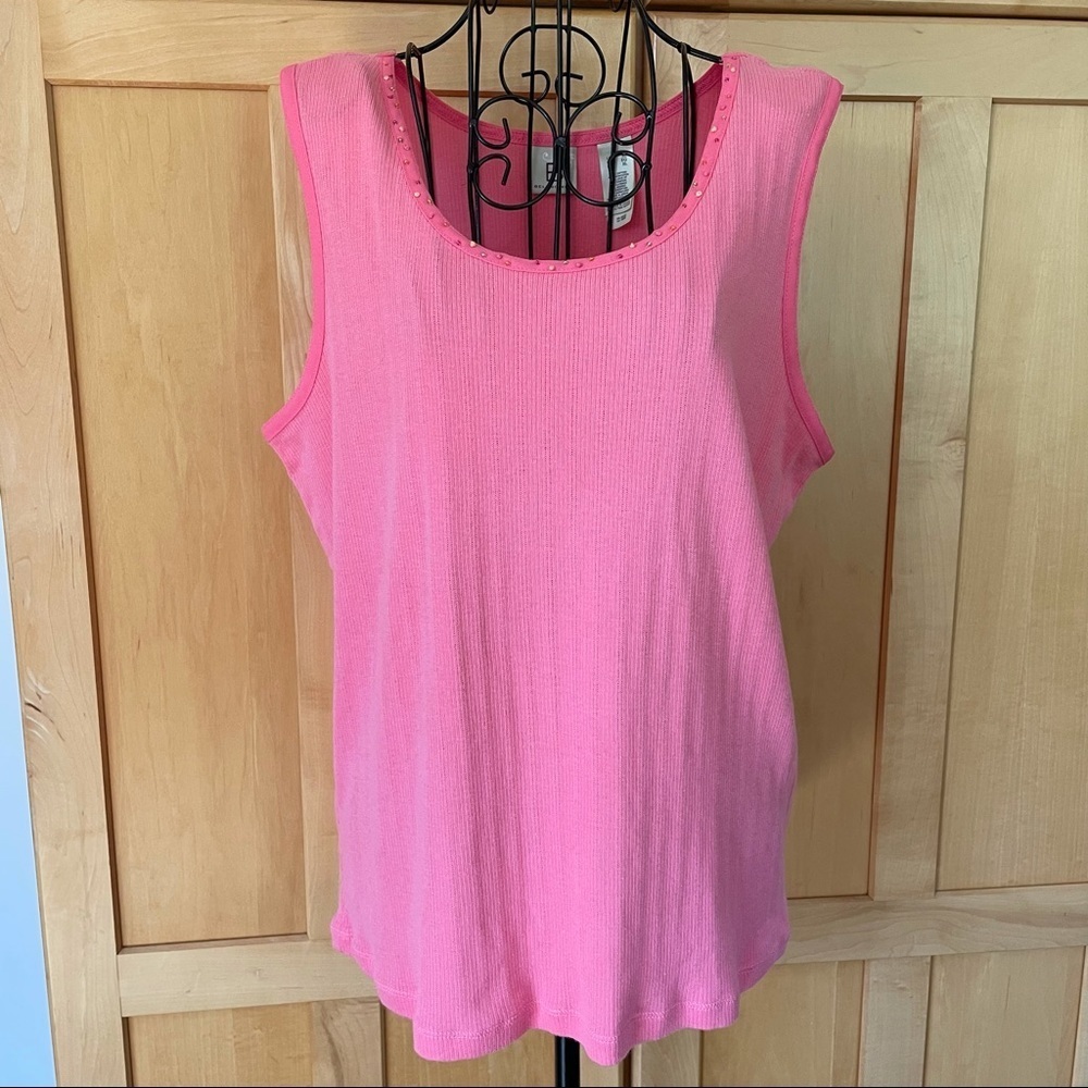 BELONGINGS pink with mini beads tank Top size XL